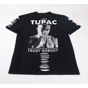 2Pac T Shirt Womens XL Black Trust Nobody Graphic Distressed Shredded Tee